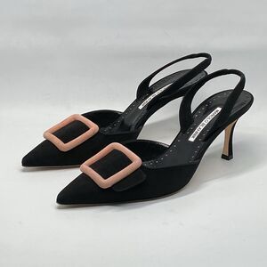 Manolo Blahnik Maysli Suede Buckle Slingback Pumps size 39.5